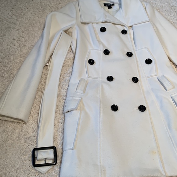 A. Byer Jackets & Blazers - White pea coat with black buttons. And removable belt.